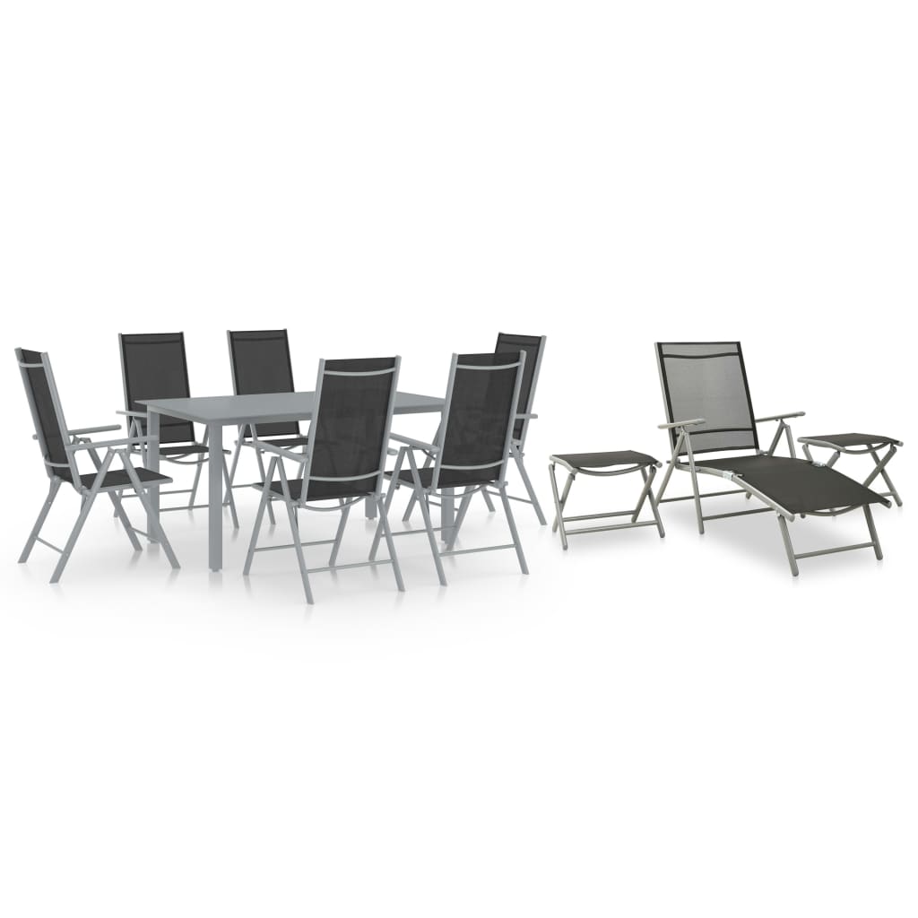 Set mobilier de grădină, 10 piese, negru și argintiu