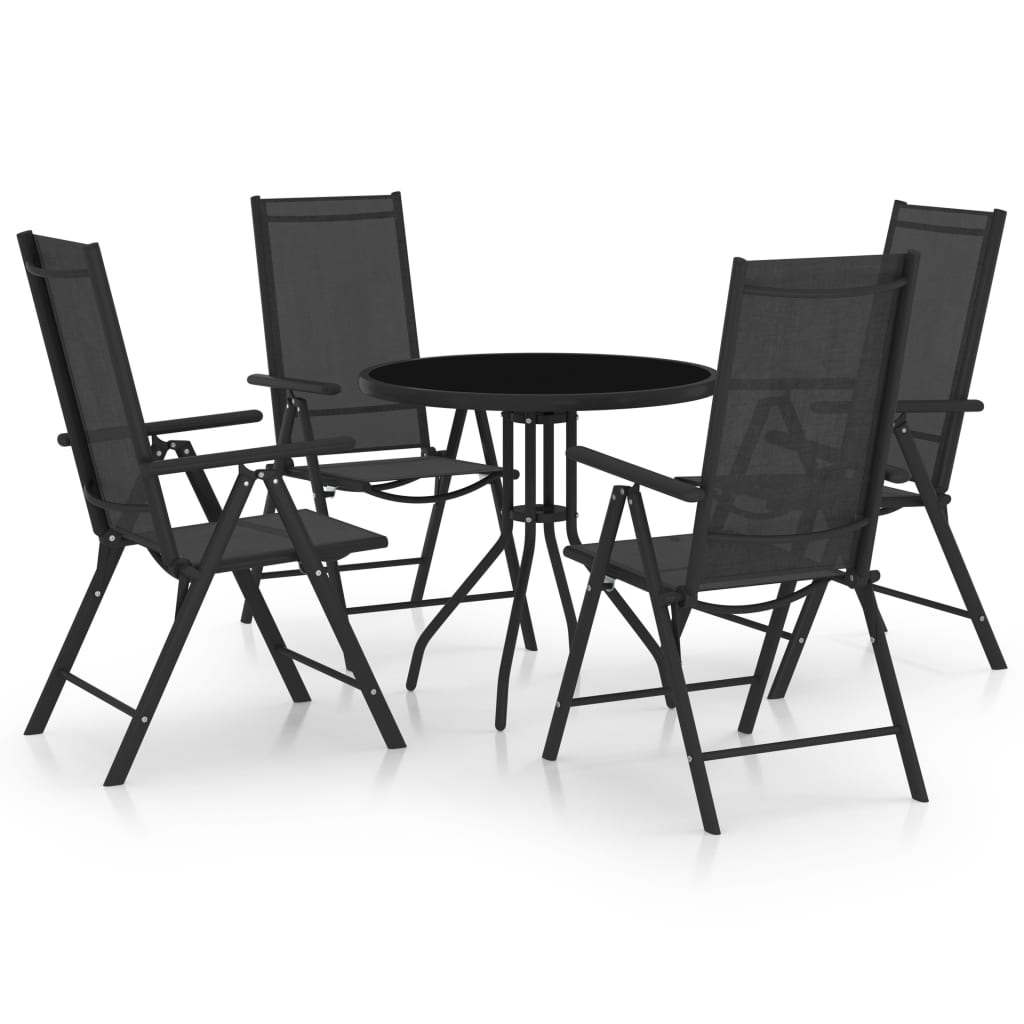 Set mobilier de exterior, 5 piese, negru, aluminiu și textilenă - Lando