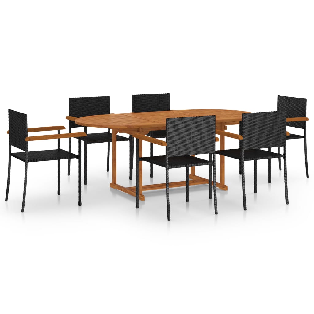 Set mobilier de grădină, 7 piese, negru, poliratan