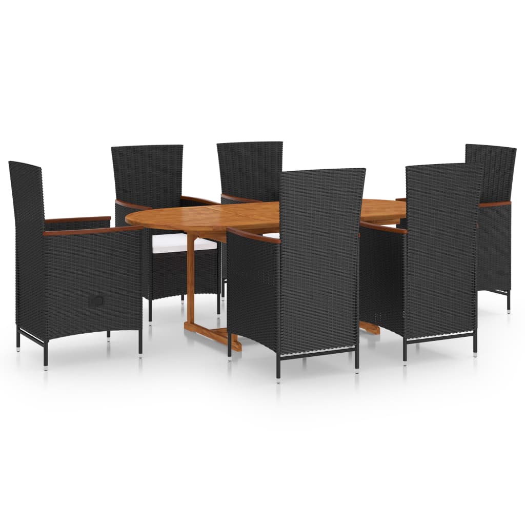 Set mobilier de grădină, 7 piese, negru, poliratan