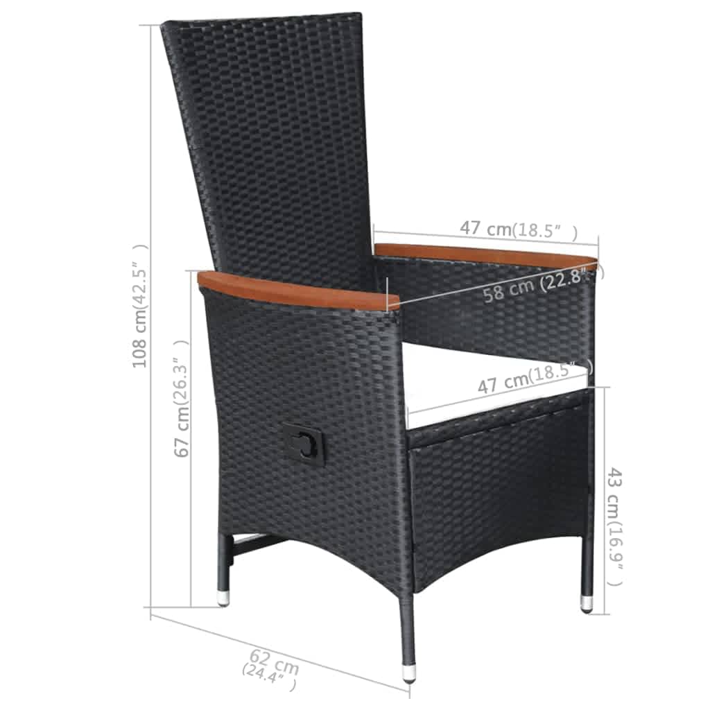 Set mobilier de grădină, 7 piese, negru, poliratan