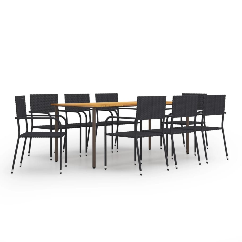 Set mobilier de grădină, 9 piese, negru, poliratan