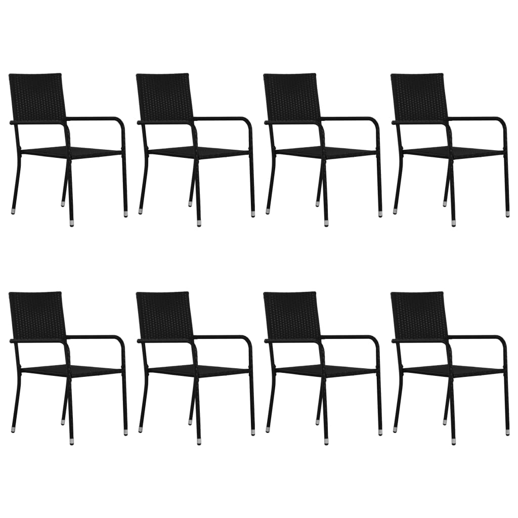 Set mobilier de grădină, 9 piese, negru, poliratan