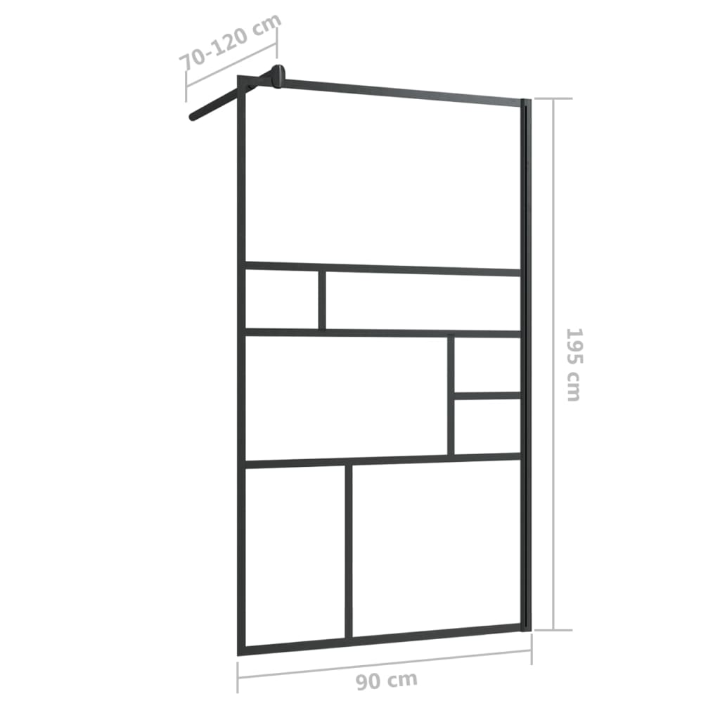 Paravan de duș walk-in negru 90x195 cm sticlă ESG transparentă