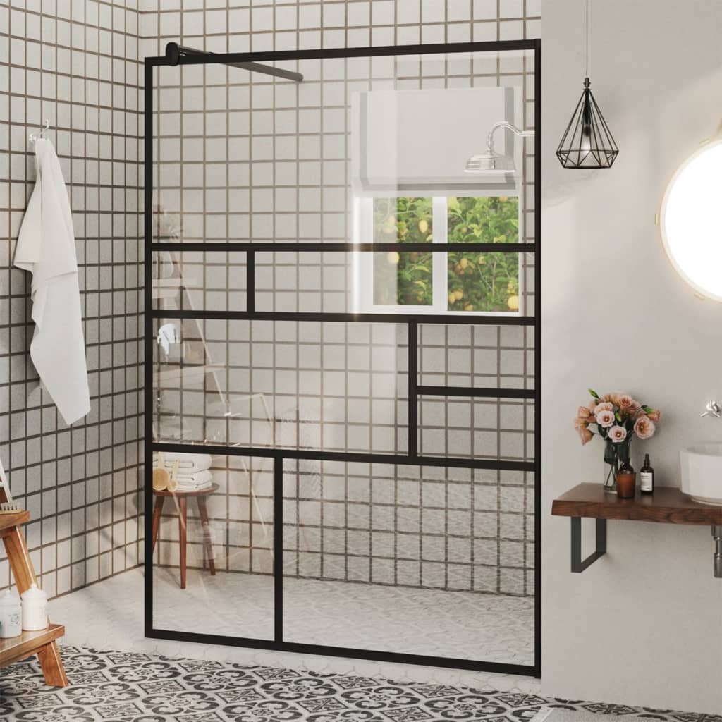 Paravan de duș walk-in negru 115x195 cm sticlă ESG transparentă