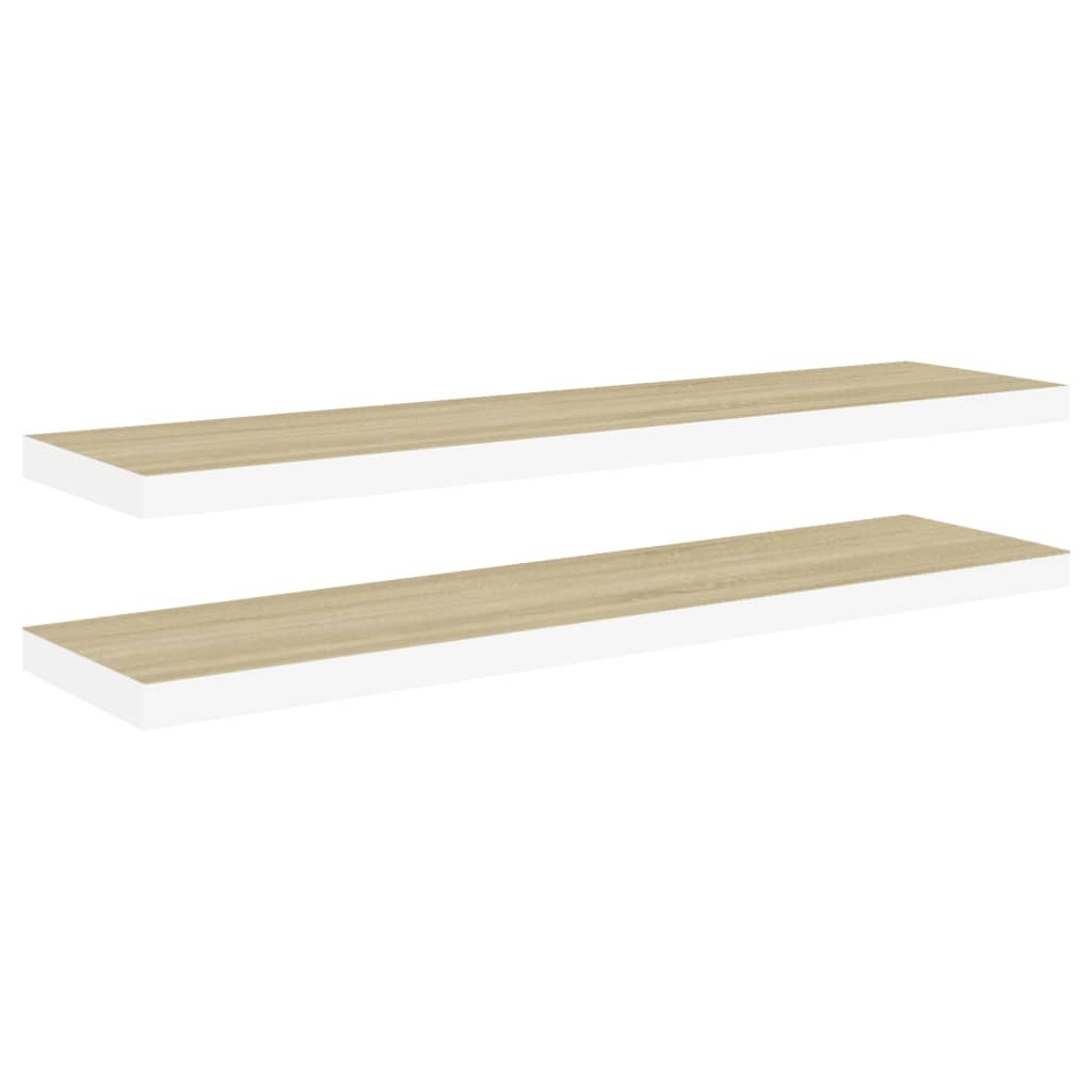 Rafturi perete suspendate 2 buc. stejar/alb 120x23,5x3,8 cm MDF