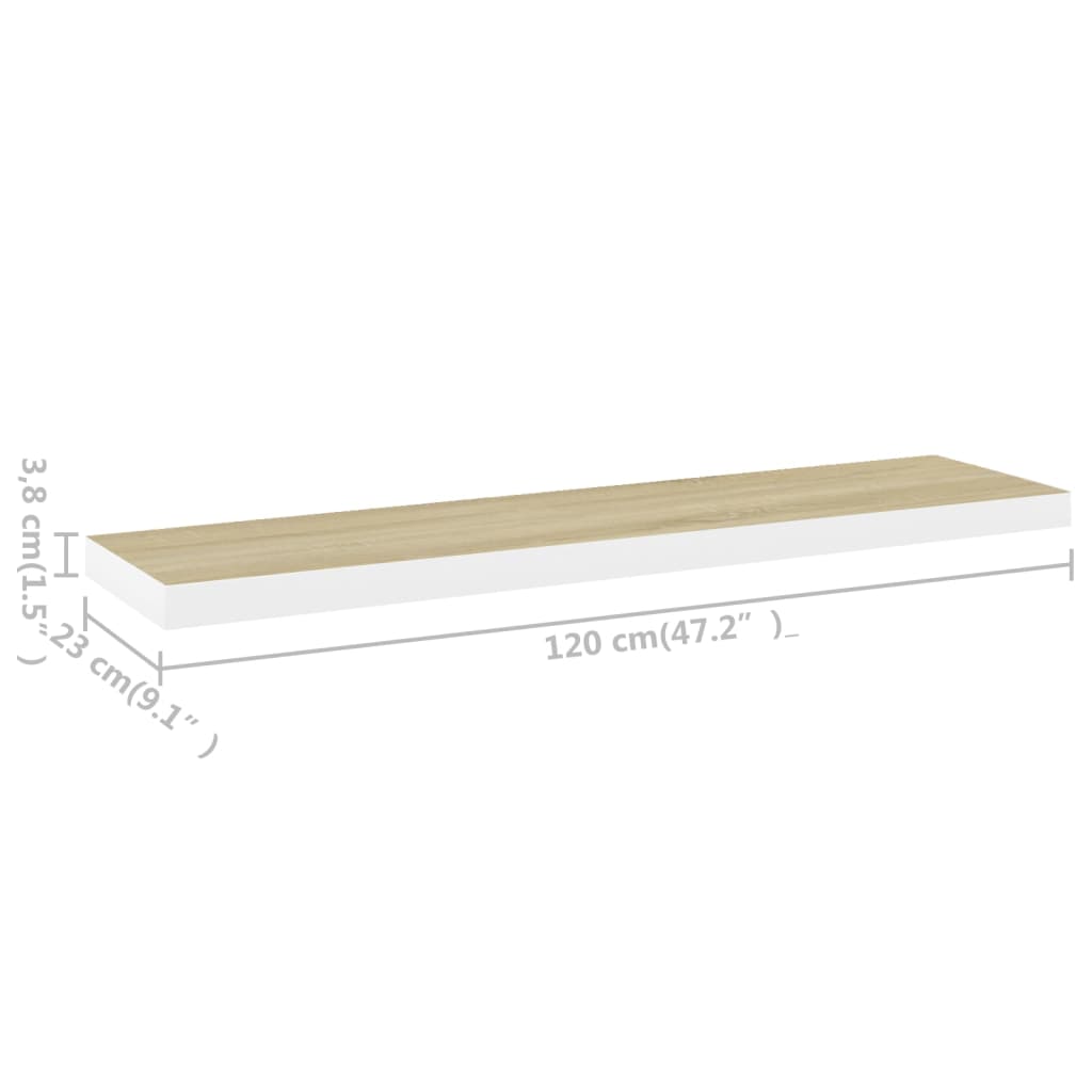 Rafturi perete suspendate 2 buc. stejar/alb 120x23,5x3,8 cm MDF