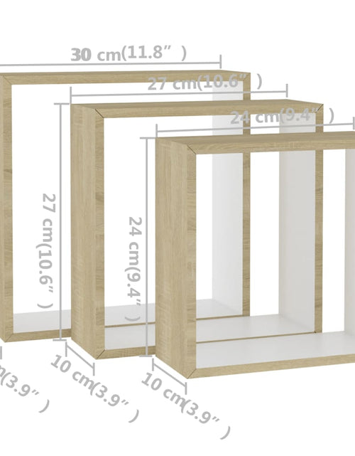 Загрузите изображение в средство просмотра галереи, Rafturi de perete cub, 3 buc., alb și stejar sonoma - Lando
