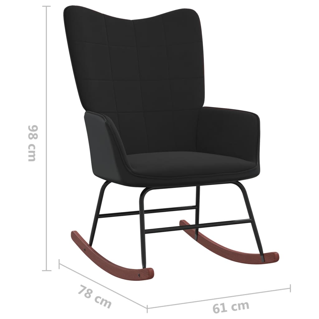 Scaun balansoar cu taburet, negru, catifea și PVC - Lando