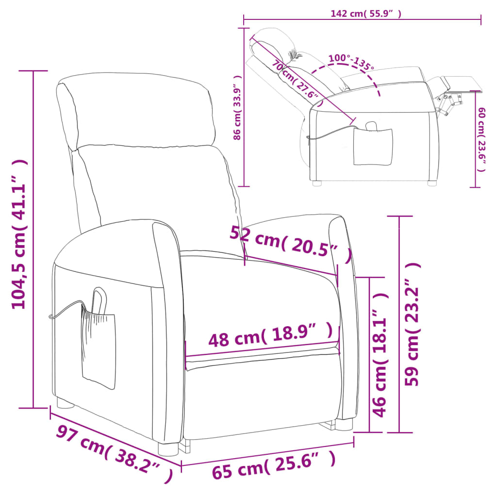 Fotoliu cu ridicare, crem, material textil