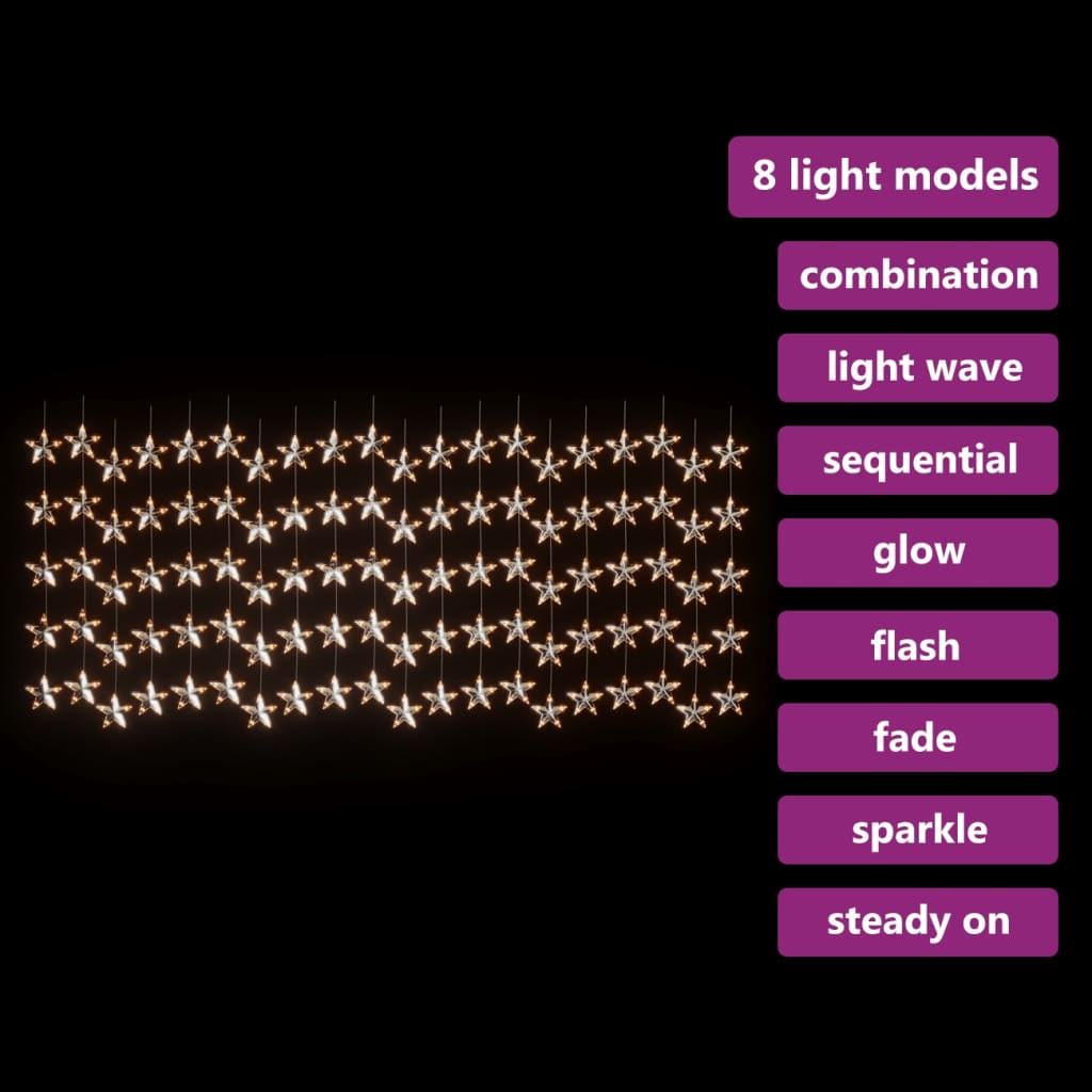 Instalație lumini tip perdea stele 500 LED alb cald 8 funcții