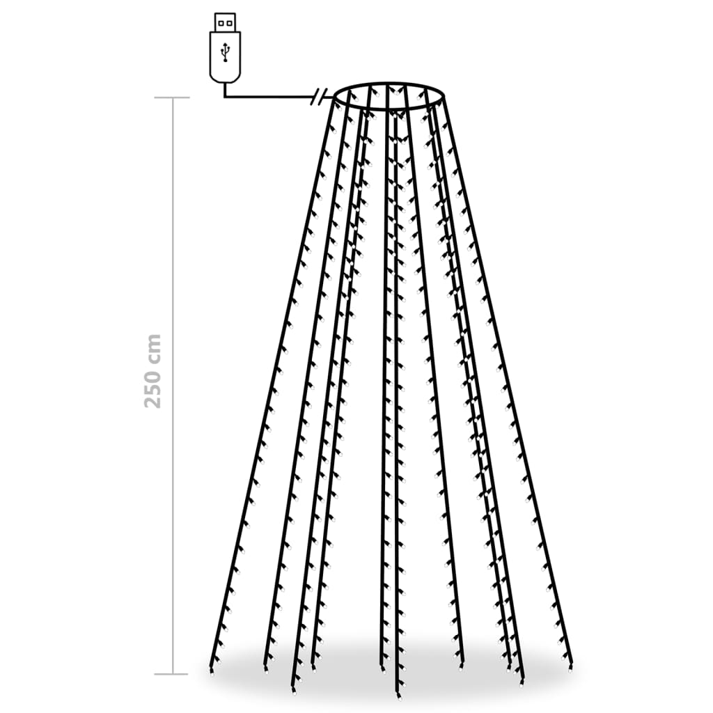 Instalație brad de Crăciun cu 250 LED-uri, alb rece, 250 cm