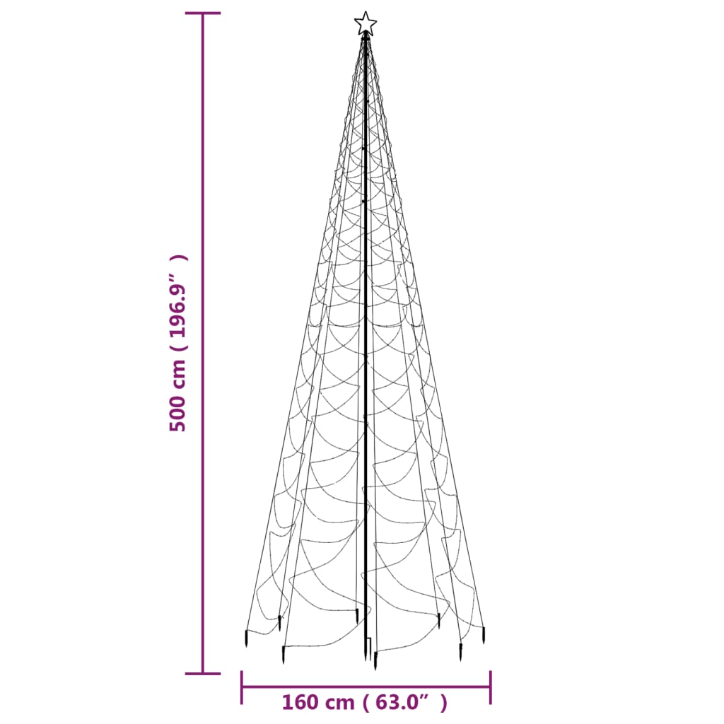 Pom de Crăciun cu stâlp de metal, 1400 LED-uri, alb cald, 5 m