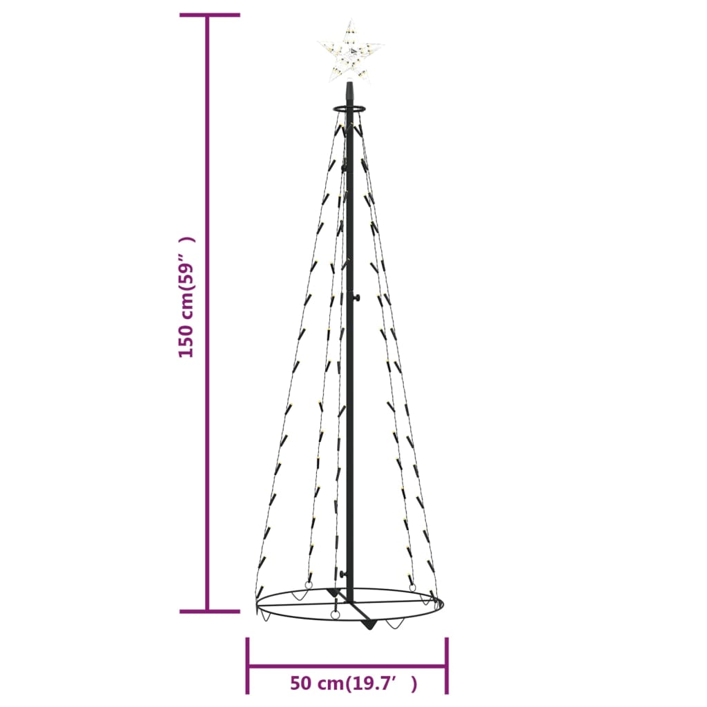 Decorațiune Crăciun brad conic, 84 LED-uri, alb cald, 50x150 cm - Lando