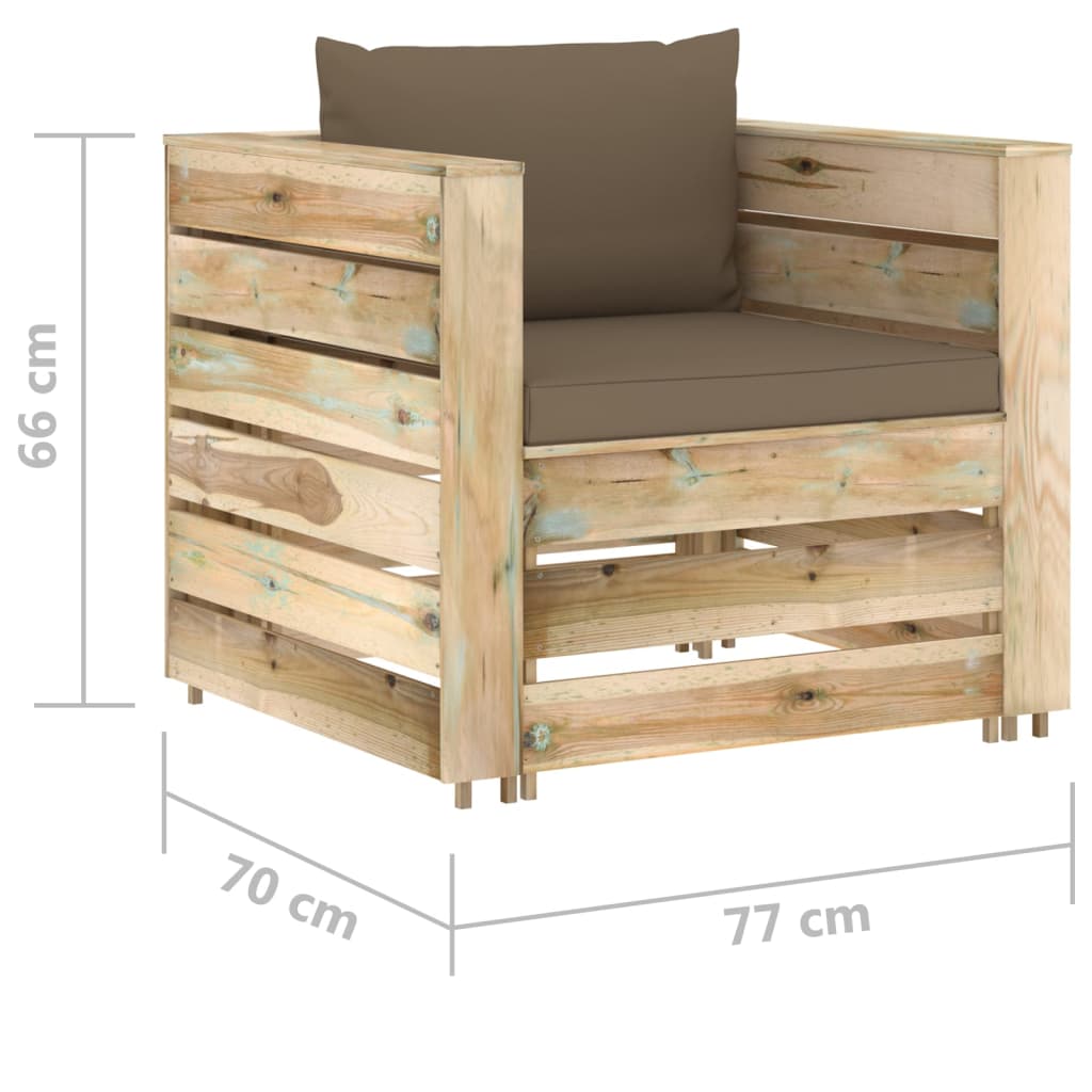 Set mobilier grădină, 2 piese, cu perne, verde, lemn impregnat