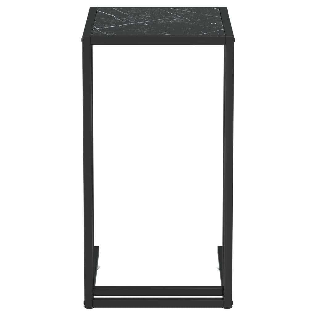 Masă laterală de calculator negru marmură 50x35x65 cm sticlă