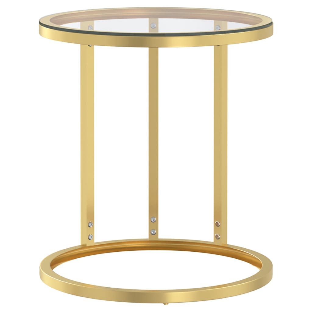 Masă laterală, auriu și transparent,45 cm, sticlă securizată
