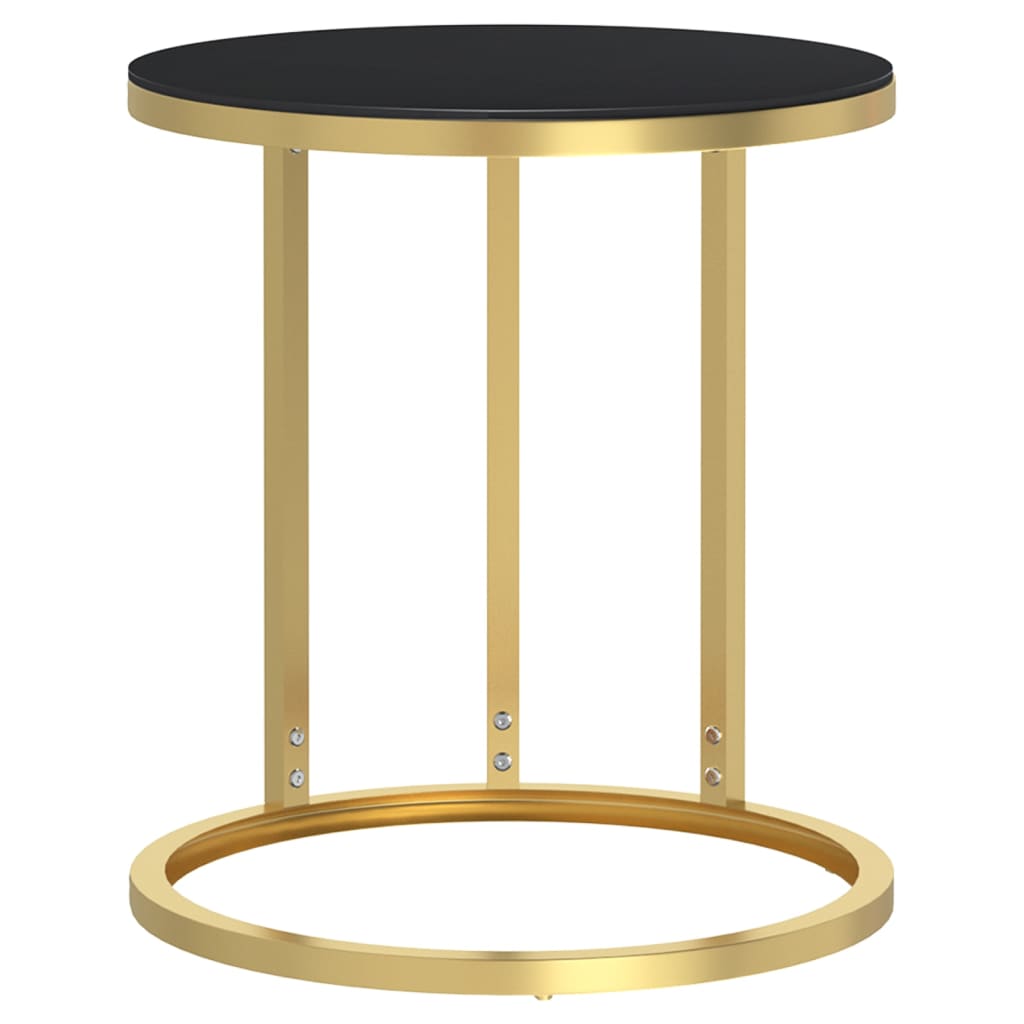 Masă laterală,45 cm, auriu și negru, sticlă securizată