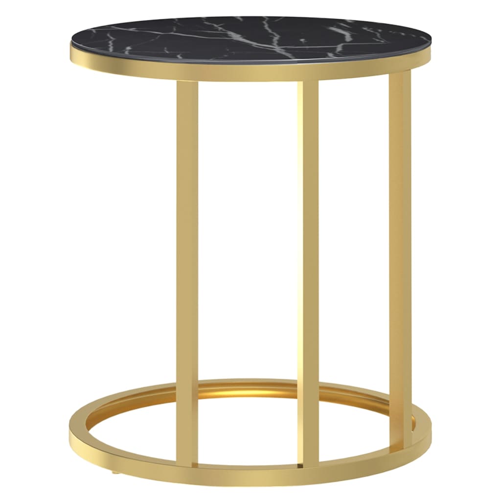 Masă laterală, auriu și marmură neagră, 45 cm sticlă securizată