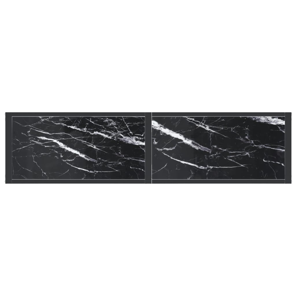 Masă consolă, negru marmură, 140x35x75,5 cm, sticlă securizată