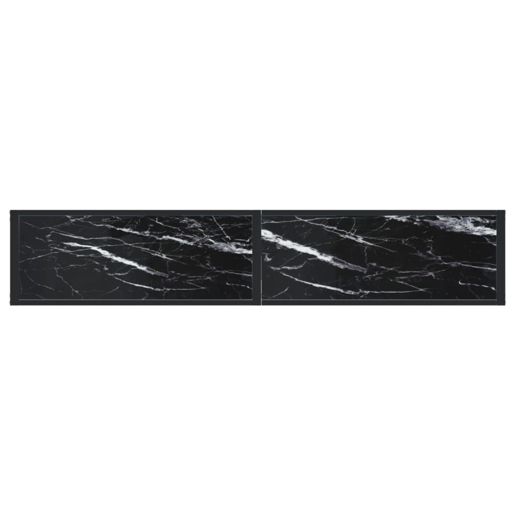 Masă consolă, negru marmură, 180x35x75,5 cm, sticlă securizată