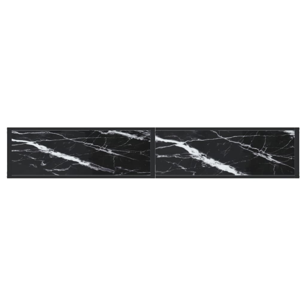 Masă consolă, negru marmură, 200x35x75,5 cm, sticlă securizată