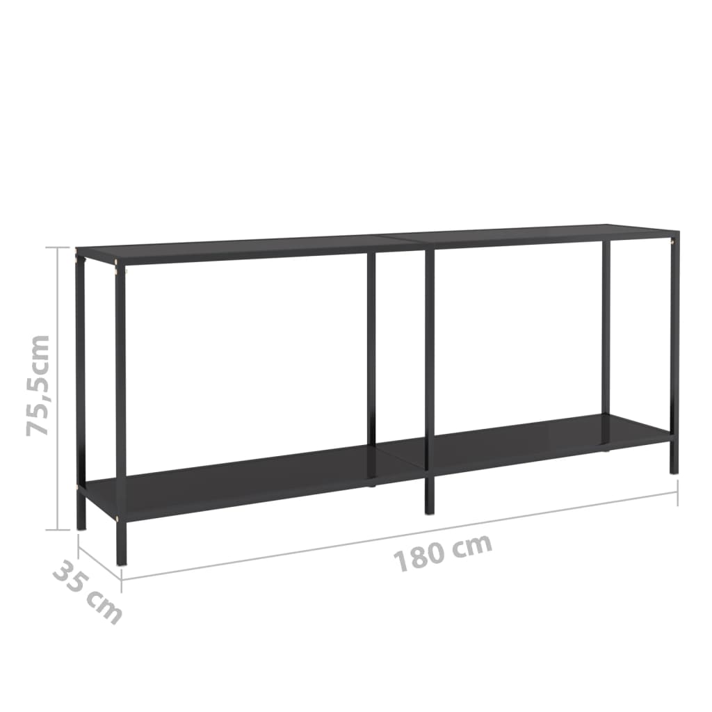 Masă consolă,negru, 180x35x75,5 cm, sticlă securizată