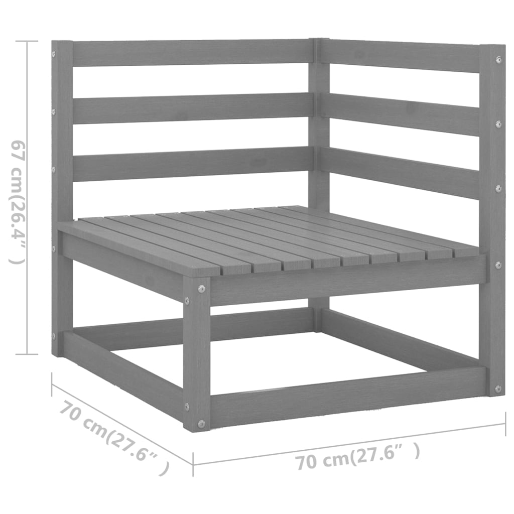 Set mobilier de grădină, 8 piese, gri, lemn masiv de pin