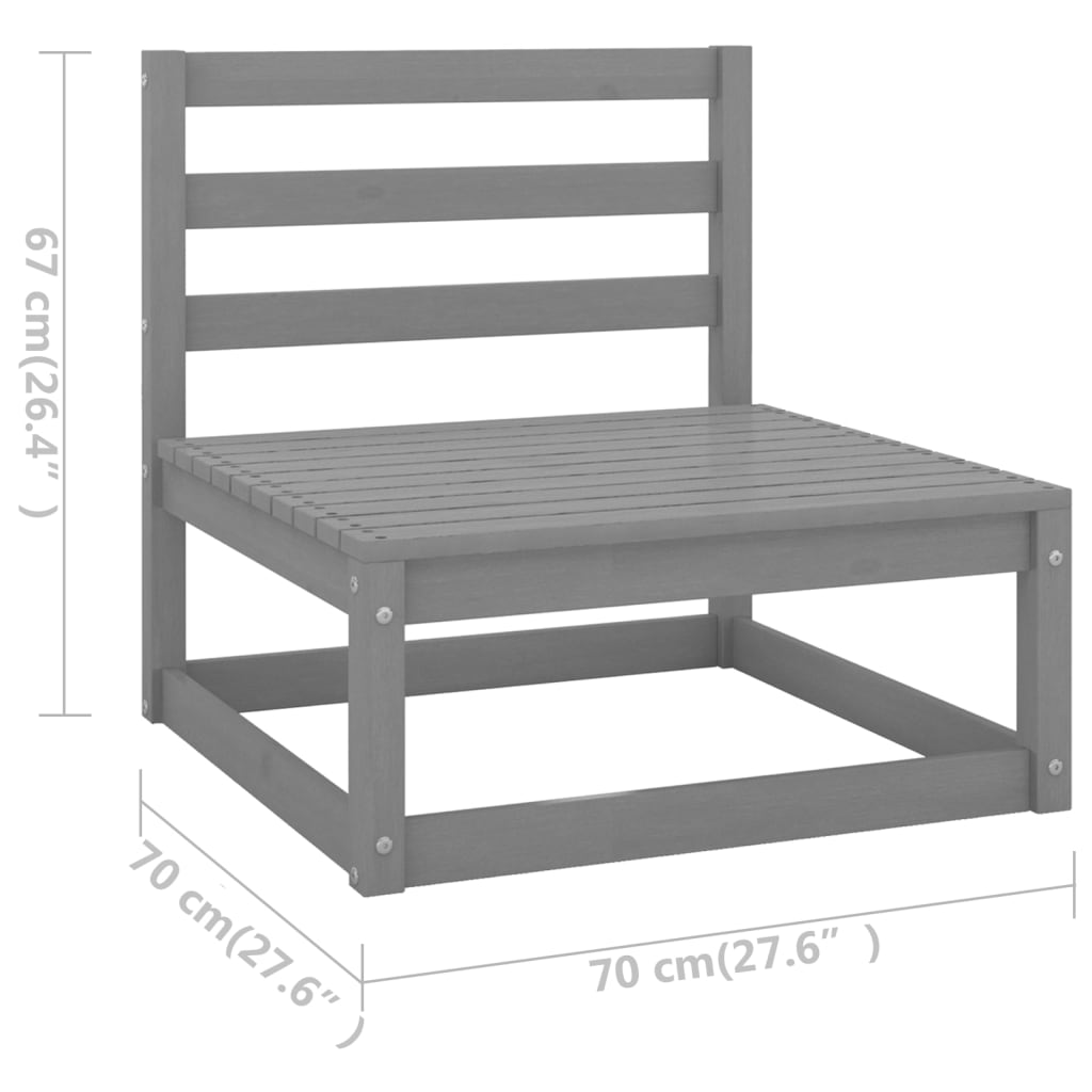 Set mobilier de grădină, 8 piese, gri, lemn masiv de pin