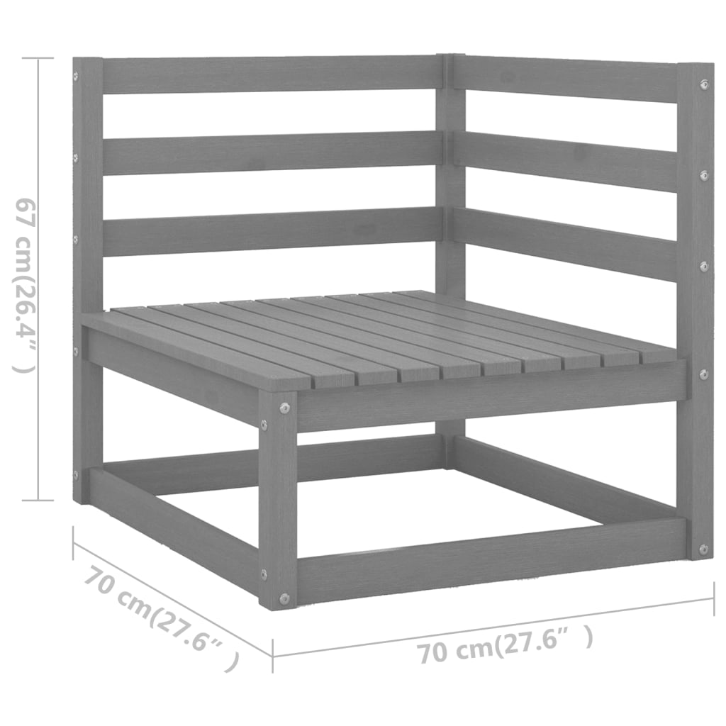 Set mobilier de grădină, 9 piese, gri, lemn masiv de pin