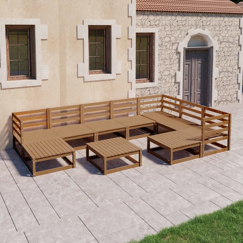 Set mobilier de grădină, 10 piese, maro miere, lemn masiv pin