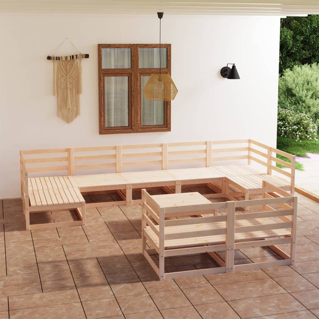 Set mobilier de grădină, 10 piese, lemn masiv de pin