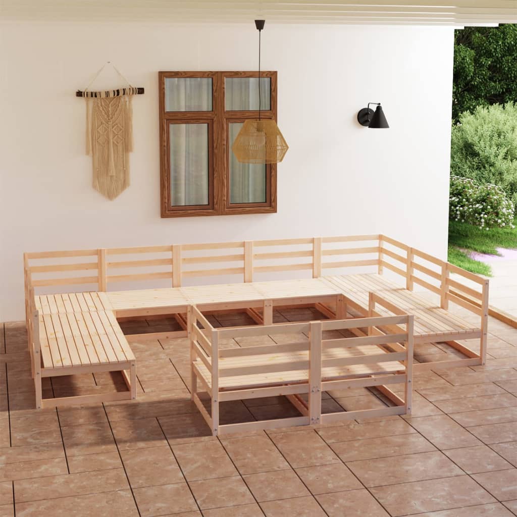 Set mobilier de grădină, 11 piese, lemn masiv de pin