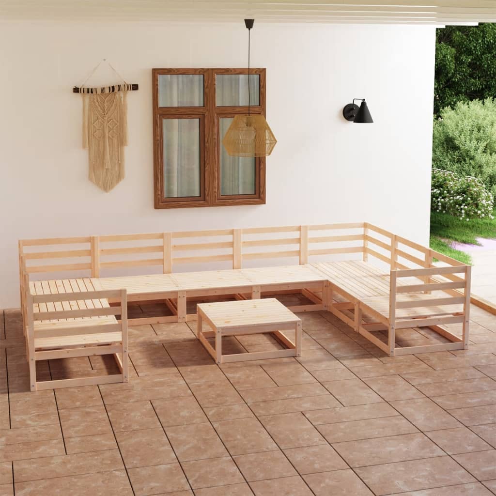 Set mobilier de grădină, 10 piese, lemn masiv de pin