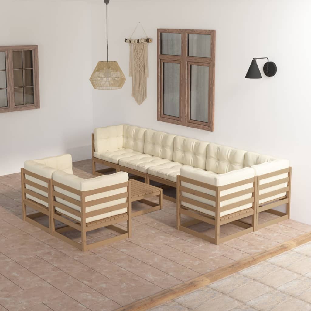 Set mobilier de grădină cu perne, 9 piese, lemn masiv pin - Lando
