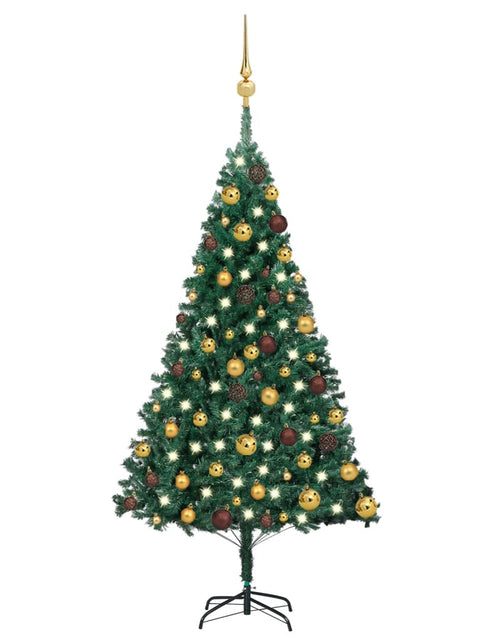 Încărcați imaginea în vizualizatorul Galerie, Brad Crăciun pre-iluminat cu set globuri, verde, 120 cm, PVC - Lando
