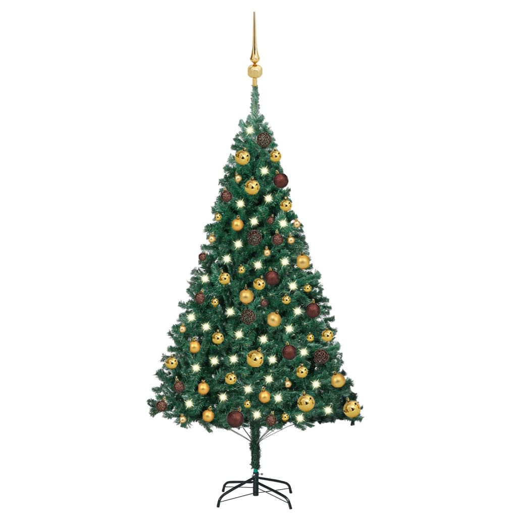 Brad Crăciun pre-iluminat cu set globuri, verde, 120 cm, PVC - Lando