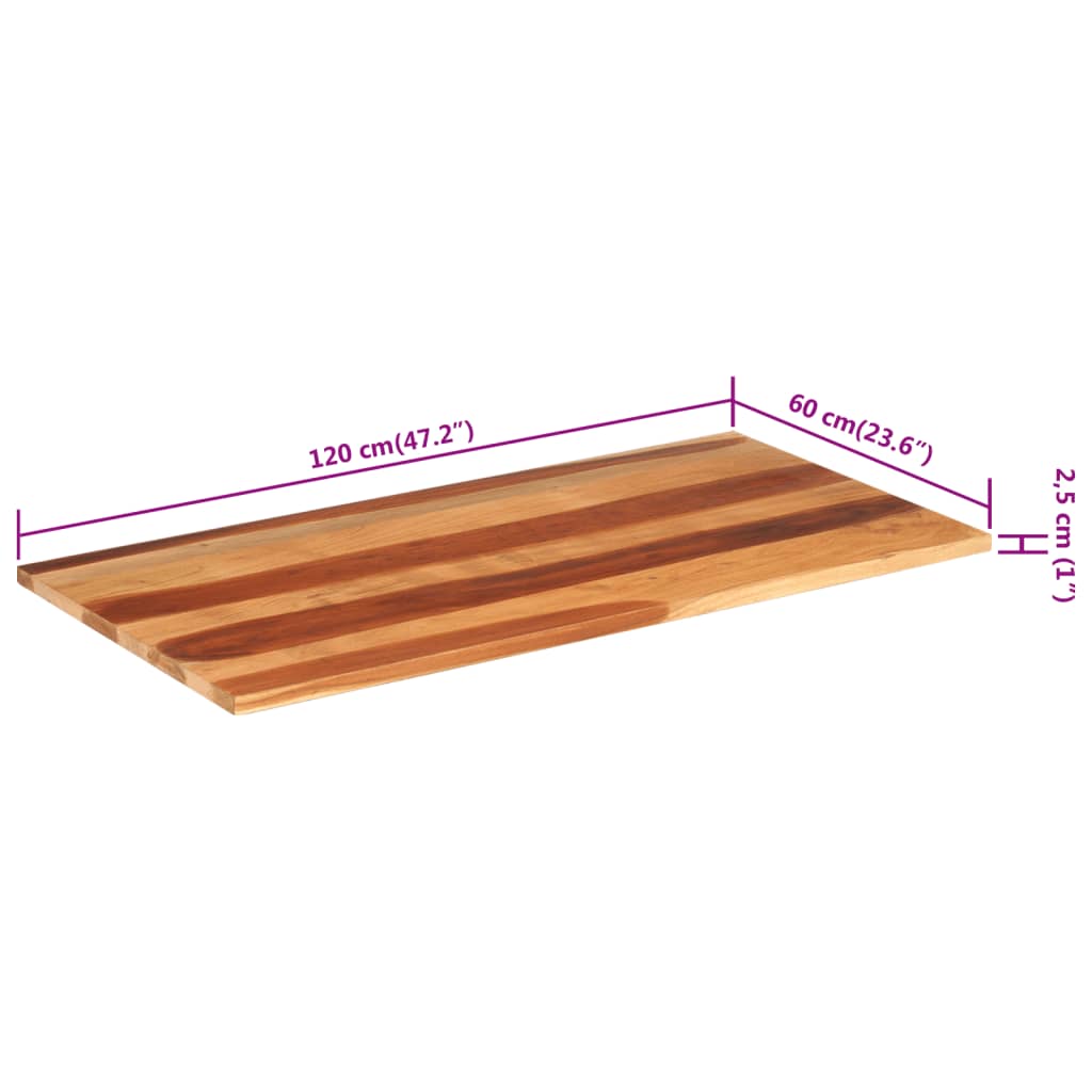 Blat de masă, 120x60x(2,5-2,7) cm, lemn masiv acacia