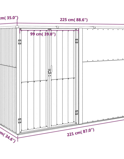 Încărcați imaginea în vizualizatorul Galerie, Șopron de grădină, gri, 225x89x161 cm, oțel galvanizat
