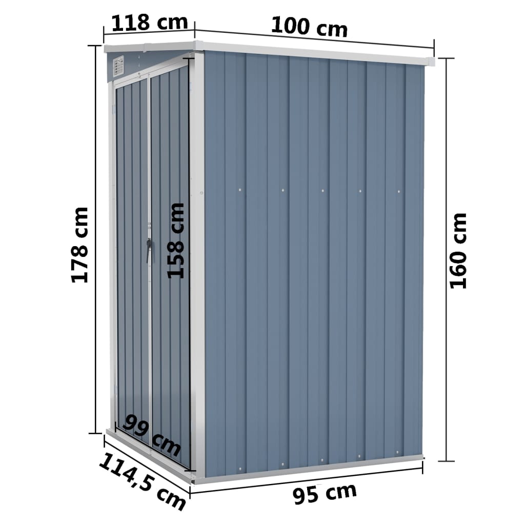 Șopron grădină/montaj perete gri 118x100x178 cm oțel zincat