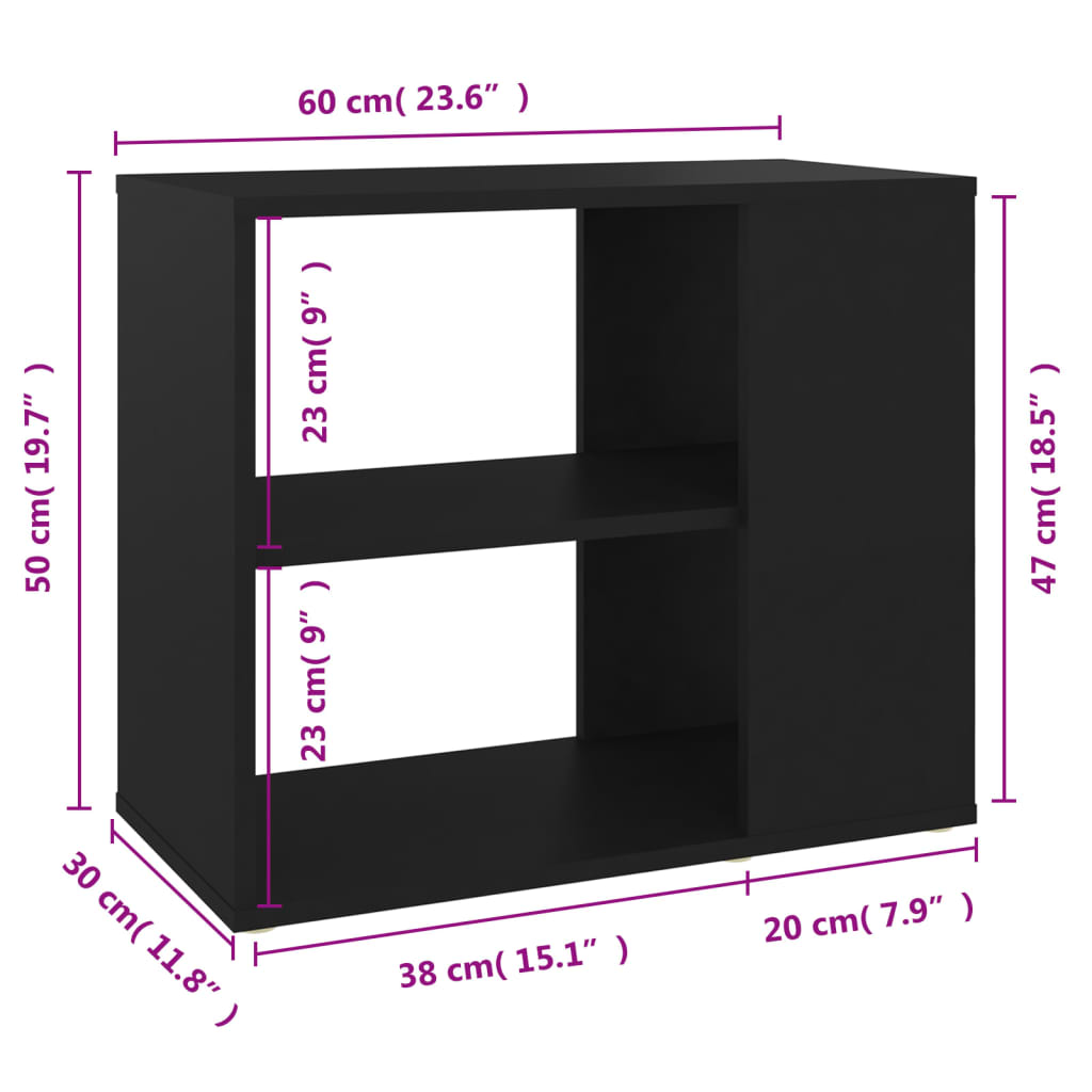 Dulap lateral, negru, 60x30x50 cm, PAL