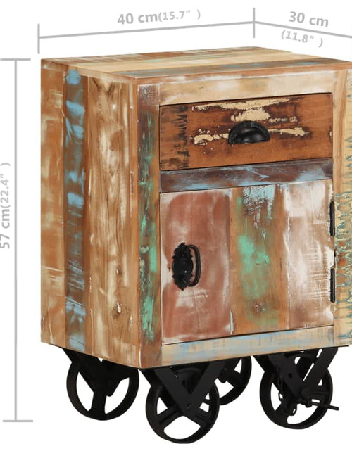 Загрузите изображение в средство просмотра галереи, Noptieră cu roți, 40x30x57 cm, lemn masiv reciclat

