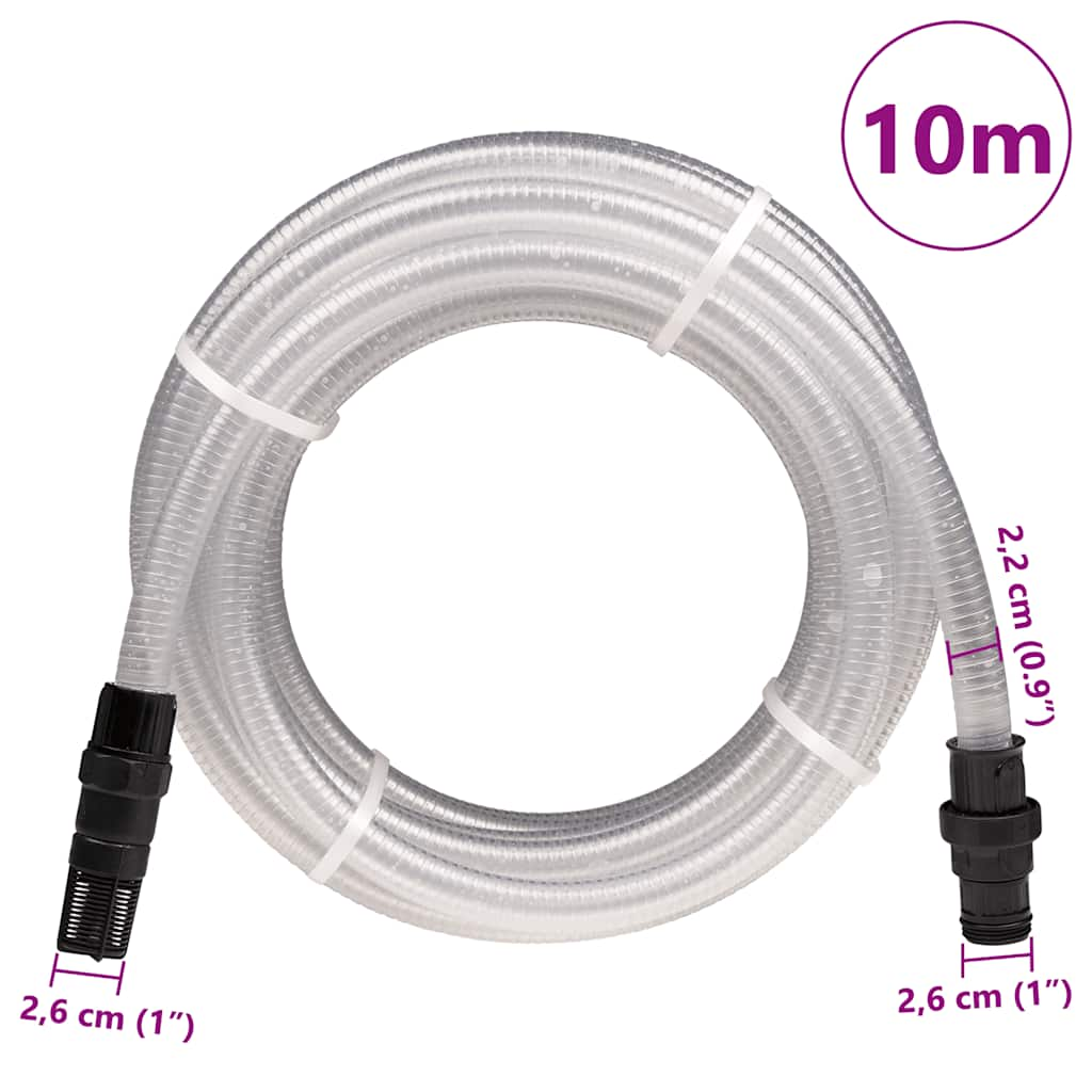 Furtun de aspirație cu conectori PVC transparent 1" 10 m PVC