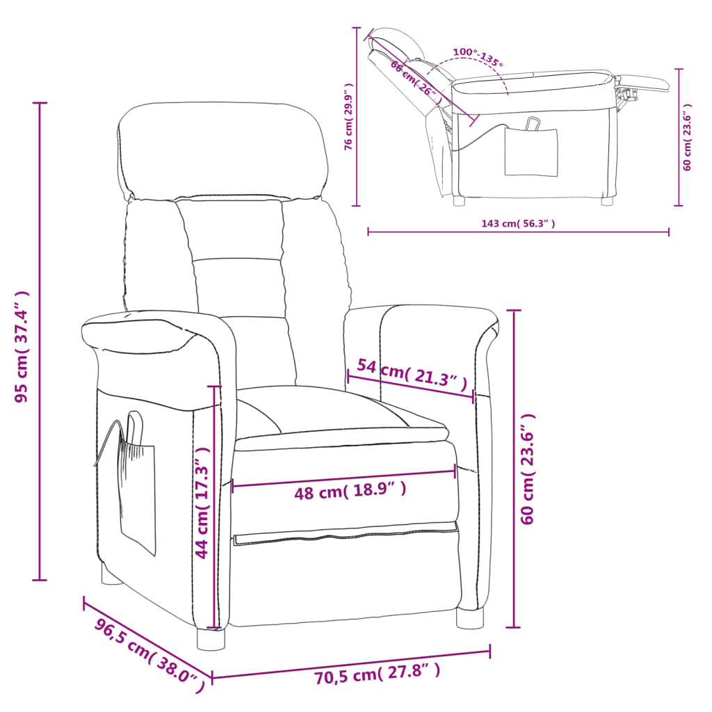 Fotoliu rabatabil electric, gri taupe, piele întoarsă ecologică