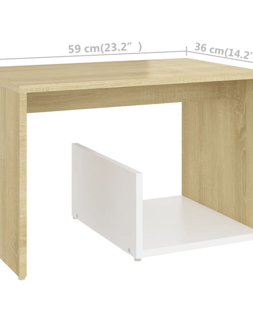 Загрузите изображение в средство просмотра галереи, Masă laterală, alb și stejar Sonoma, 59x36x38 cm, PAL
