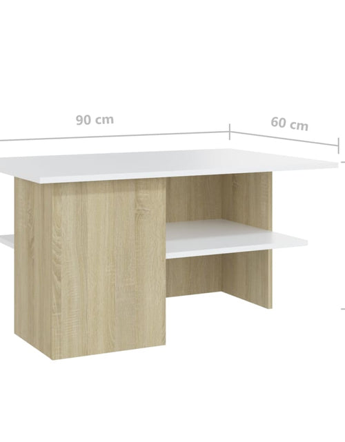 Загрузите изображение в средство просмотра галереи, Măsuță de cafea alb și stejar sonoma 90x60x46,5 cm
