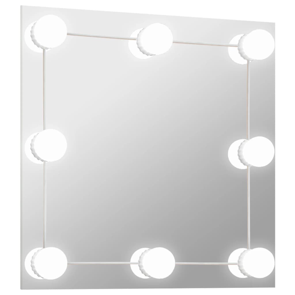 Oglindă de perete cu lumini LED, sticlă, pătrată