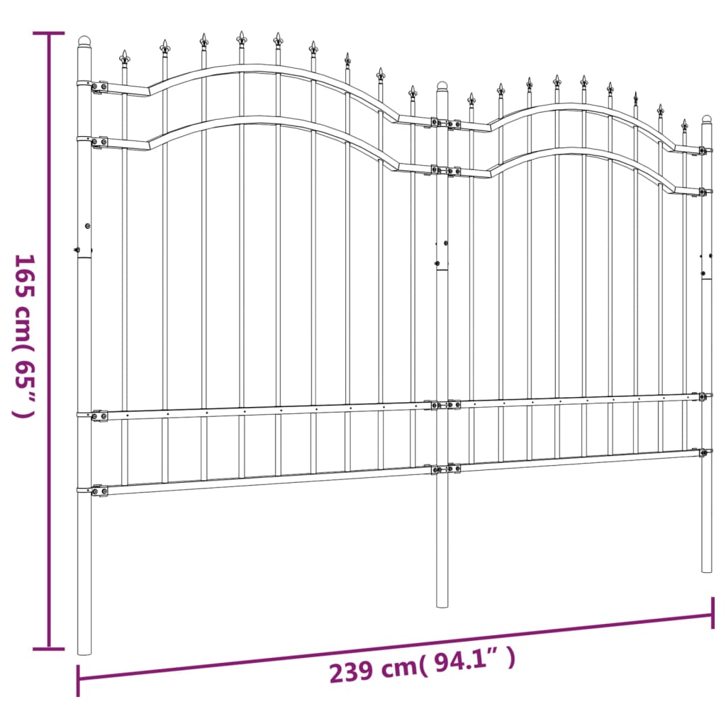 Gard grădină cu vârfuri negru 165 cm oțel vopsit electrostatic