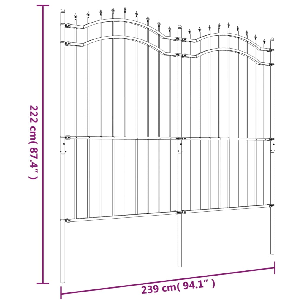 Gard grădină cu vârfuri negru 222 cm oțel vopsit electrostatic