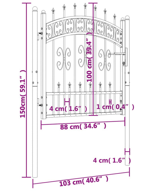 Încărcați imaginea în vizualizatorul Galerie, Poartă gard cu vârf negru 103x150 cm oțel vopsit electrostatic
